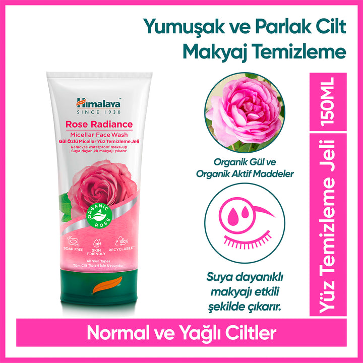 Micellar Işıltı Veren Yüz Temizleyici, Organik Gül, Makyaj Temizleyici, Normal ve Yağlı Ciltler, 150 ml