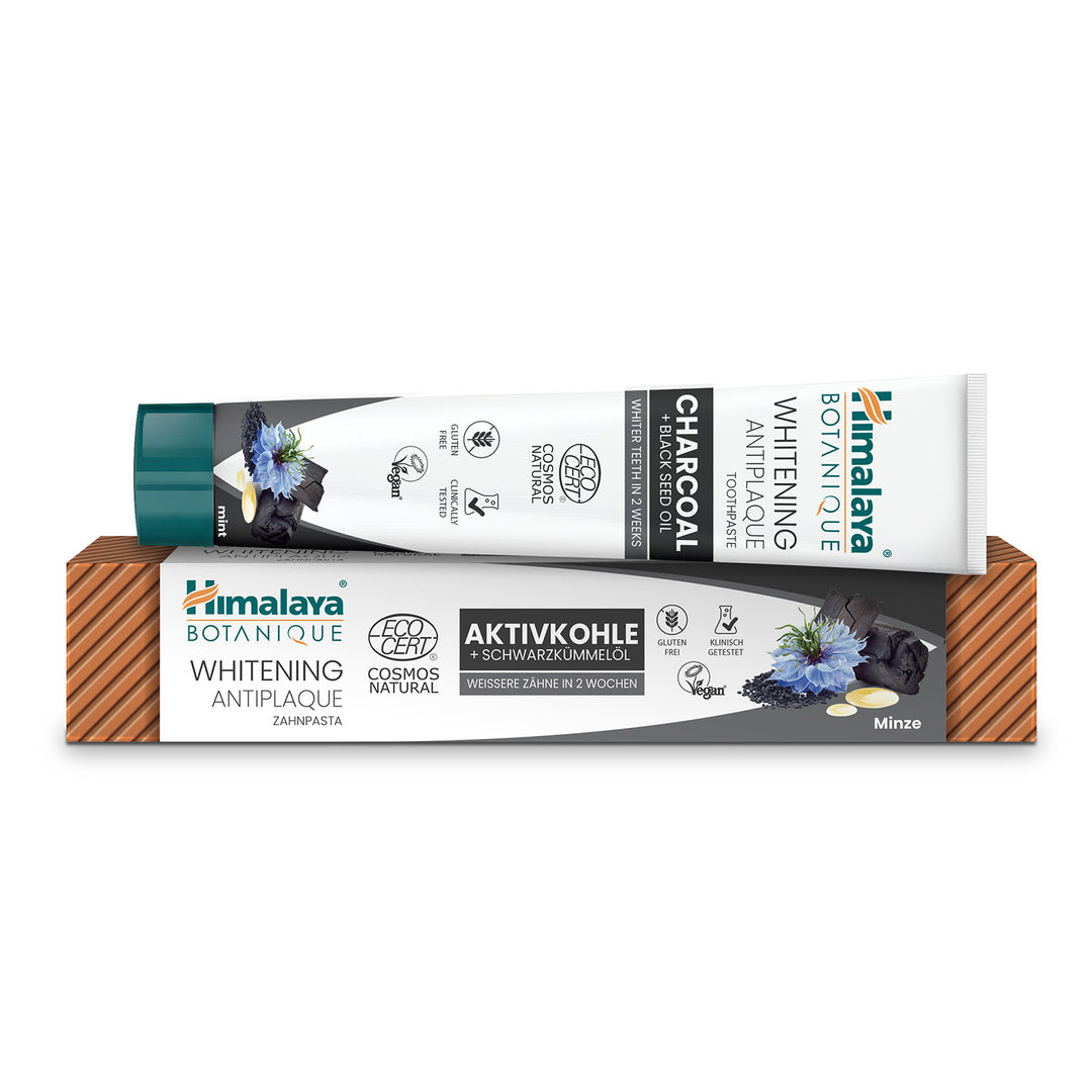 Kömür & Çörek Otu Yağı Beyazlatıcı Plak Karşıtı Organik İçerikli Diş Macunu, 100% Vejeteryan, EcoCert sertifikasına sahip, 75 ml