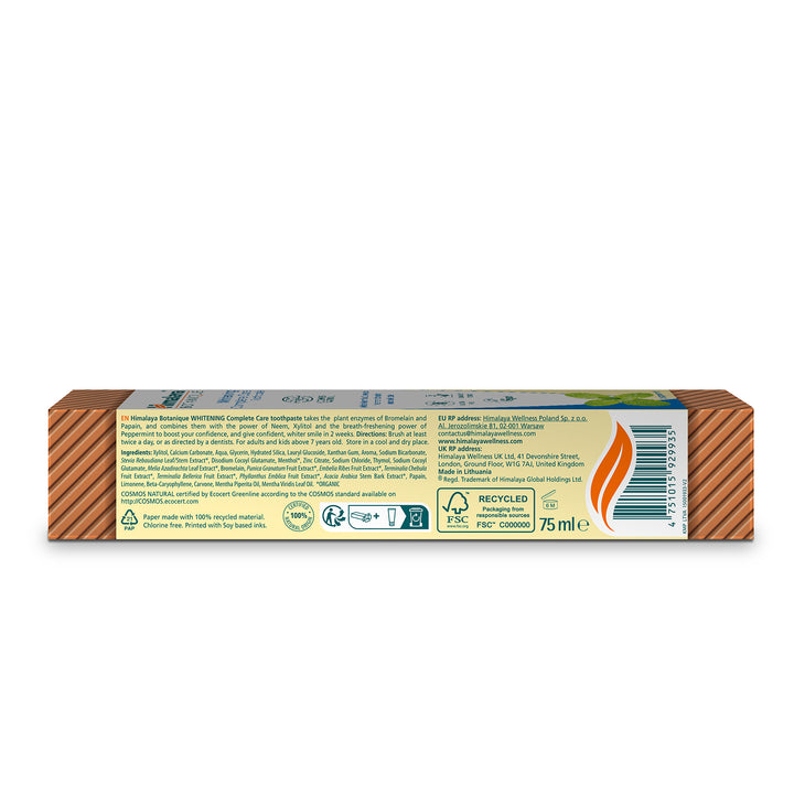 Beyazlatıcı Komple Bakım Organik İçerikli Diş Macunu, 100% Vejeteryan, EcoCert sertifikasına sahip, 75 ml