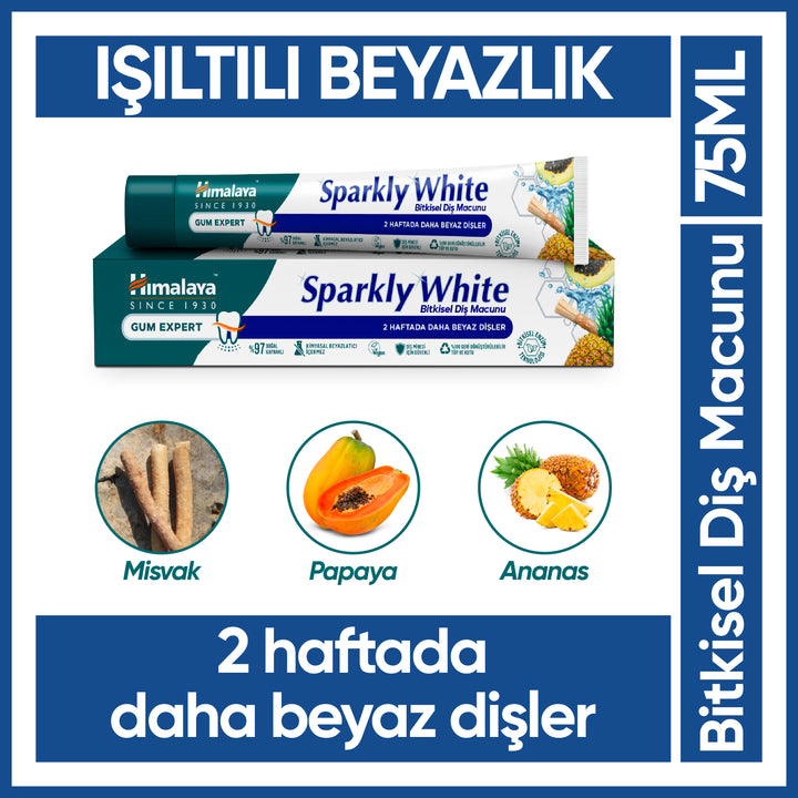 Işıltılı Beyazlık Bitkisel Beyazlatıcı Diş Macunu, Florürsüz, Parabensiz, 100% Vejeteryan, Bitkisel Enzim, 75 ml