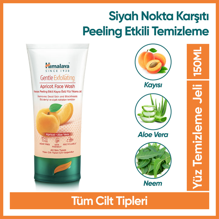 Peeling Etkili Hassas Yüz Temizleme Jeli, Kayısı, Aloe Vera, Sabun İçermez, Tüm Ciltler, 150 ml