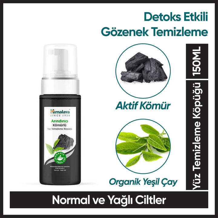 Arındırıcı Yüz Temizleyici Köpük, Aktif Kömür, Yeşil Çay, Normal/Yağlı Ciltler, 150 ml