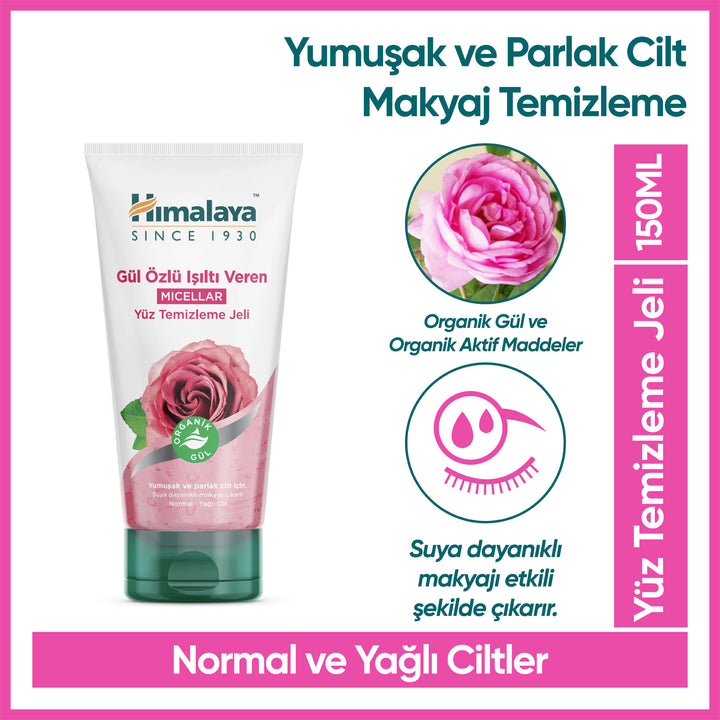 Micellar Işıltı Veren Yüz Temizleyici, Organik Gül, Makyaj Temizleyici, Normal ve Yağlı Ciltler, 150 ml