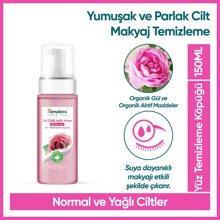 Micellar Parlatıcı Yüz Temizleyici Köpük, Organik Gül, Normal-Yağlı Ciltler, 150 ml